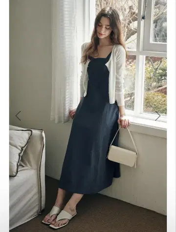 제너럴 아이디어 슬리브리스 플레어 롱 원피스 네이비 L