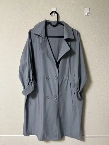 [미사용 새상품] 그레이 블루 트렌치코트 허리 리본 포함