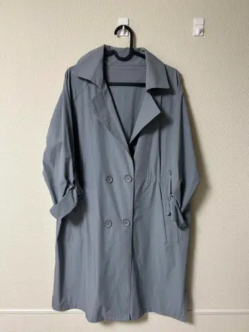 [ SALE/미사용 새상품 ] 그레이 블루 트렌치코트 허리 리본 포함