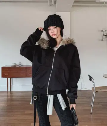 퍼 후드티 '블랙' 퍼 후드티 블랙