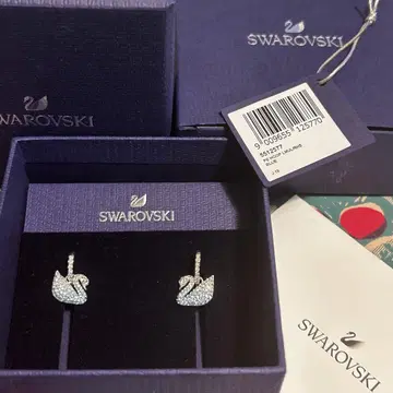 미사용품 Swarovski [블루 크리스탈] 백조 모티브 후프 귀걸이