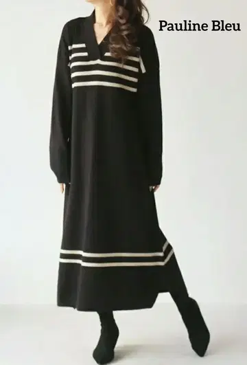 폴린 블루 성인 니트 원피스