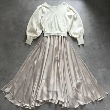 셀포드 카슈쿨 니트 새틴 플레어 스커트 도킹 원피스