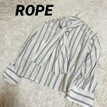 ROPE 로페 스트라이프 보타이 블라우스 긴팔 셔츠 M 리본 화이트
