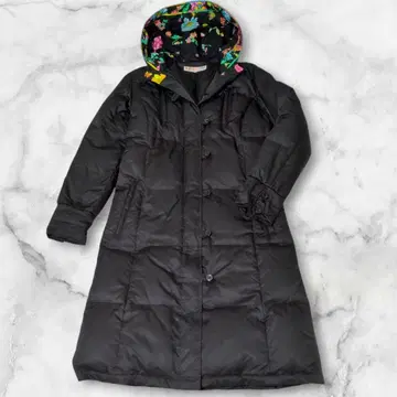 LEONARD 레오나르 다운 코트 A라인 페더 블랙 꽃