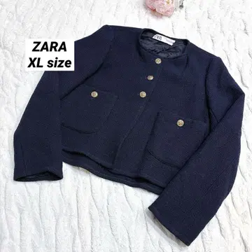자라 ZARA 트위드 자켓 노카라 골드 버튼 XL 블랙