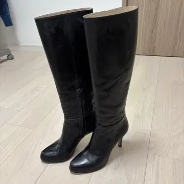 블랙 가죽 롱 부츠 하이힐 AKIRAOSAKI 22.5cm