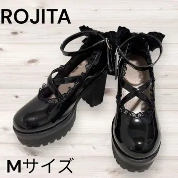 새상품급 ROJITA 통굽 크로스 스트랩 펌프스 블랙 M 사이즈 양산형