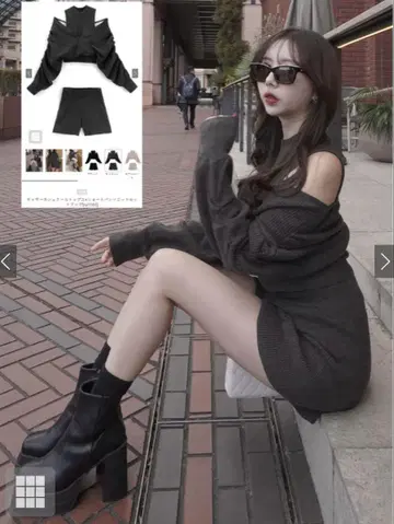 GRL 개더 카슈쿨 상의 x 숏팬츠 니트 셋업