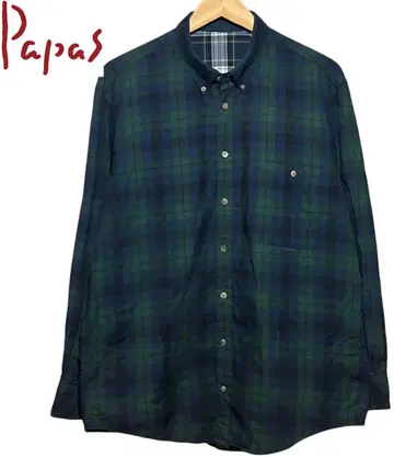 파파스 블랙워치 체크 무늬 긴팔 셔츠 PAPAS 그린 네이비