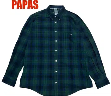 파파스 블랙워치 체크 무늬 긴팔 셔츠 PAPAS 그린 네이비