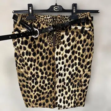 저스트카발리 레오파드 무늬 데님 타이트 스커트 벨트 포함