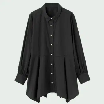 PLST 플라스테 펄 버튼 페플럼 셔츠 긴팔 M 사이즈 블랙