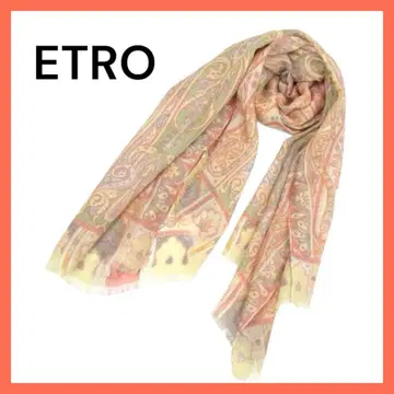 에트로 스카프 스톨 실크 이탈리아제 페이즐리 무늬 오렌지 ETRO