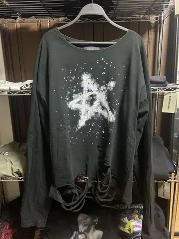 GRANCY 큐빅 디자인 그래픽 데미지 롱 T 블랙 XL