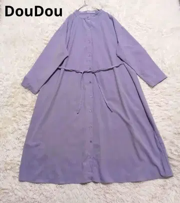 DouDou 라벤더 긴팔 셔츠 원피스 롱 루즈핏