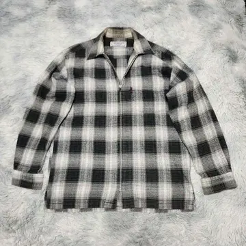 빈티지 두꺼운 집업 옴브레 체크 셔츠 헤비 플란넬 셔츠 롱