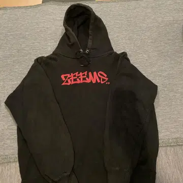 zeems 블랙 후드 부착 후드티 빨간색 로고