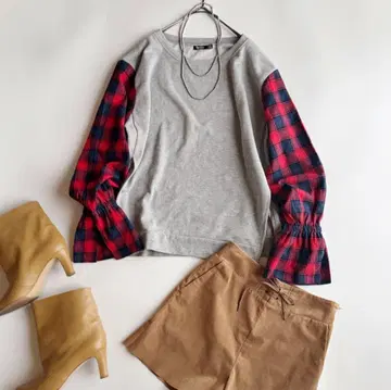 Bershka 맨투맨 체크 플란넬 셔츠 레이어드 상의 버쉬카