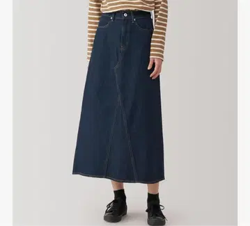 MUJI 데님 A라인 스커트 나무 열매에서 만든 카포크 혼방 다크 네이비