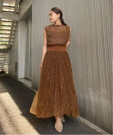 Ameri MEDI SMOCKING LAME DRESS 브라운 S 사이즈