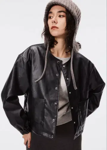 coca 인조 가죽 노카라 자켓 블랙 M