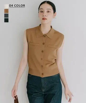 BASEMENT online 카라 부착 슬리브리스 니트