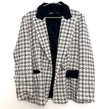 ZARA 트위드 더블 브레스트 자켓 믹스 트위드 핑크