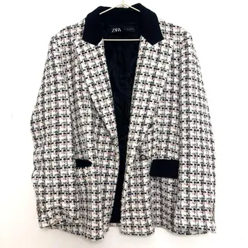 ZARA 트위드 더블 브레스트 자켓 믹스 트위드 핑크