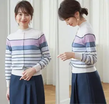 ANAYI 아나이 메리노울 보더 크루넥 니트 가디건