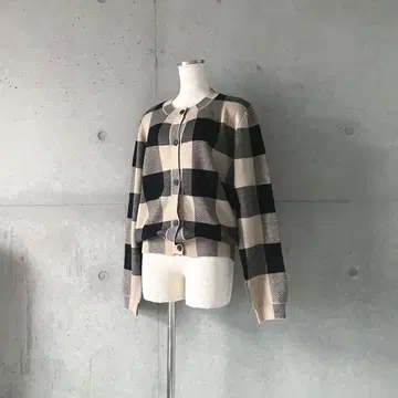 택 포함 새상품 블록 체크 가디건 M