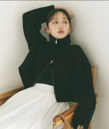 VANNIE U 더블 지퍼 니트 블랙