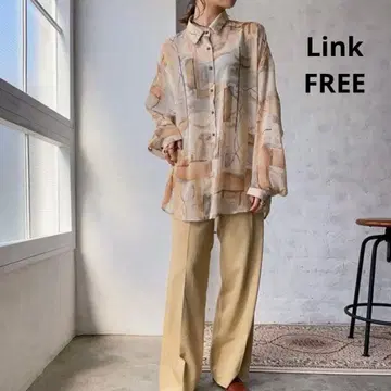 Link original 오버 시어 셔츠 FREE 기하학 올 패턴 비침