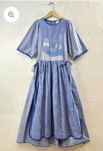 티롤리안 원피스 빈티지 블루 Vintage 패치워크 에이프런