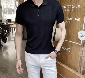 남성용 피케 셔츠 반팔 리브 상의 폴리에스테르