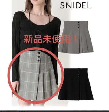 SNIDEL 그레이 체크 플리츠 스커트
