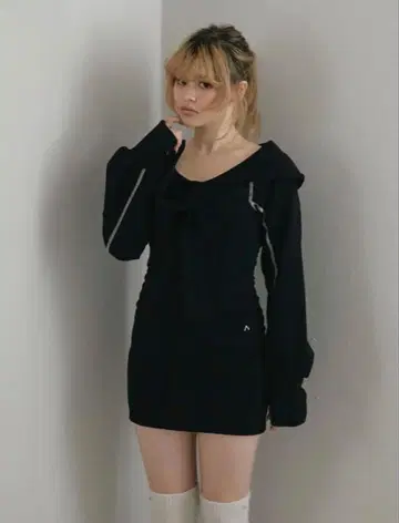 Manon ribbon mini dress Black