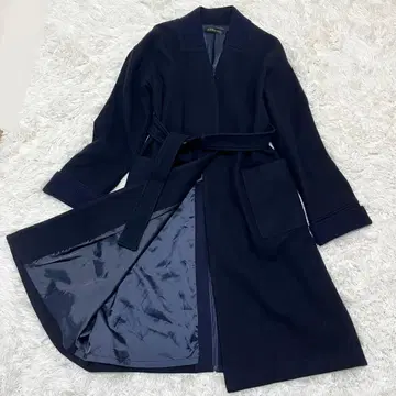 컨디션 최상 다마 컬렉션 노카라 롱 코트 벨트 포함 네이비 맥시 길이