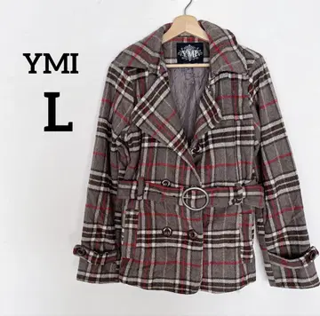 YMI 체크 무늬 자켓 [ L ] 벨트 포함 숏코트 아우터 여성용