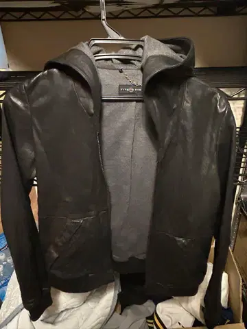 TITLE THE STORE 후드 부착 가죽 자켓 S