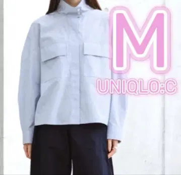새상품 유니클로C 코튼 스탠드 카라 셔츠 자켓 스트라이프 블루 M