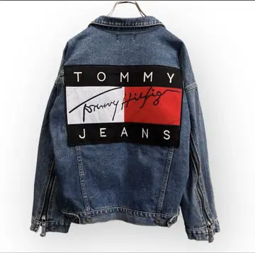 TOMMY JEANS 데님 자켓 G 플래그 로고 빅 로고
