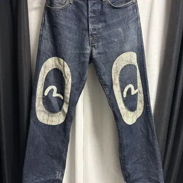 EVISU 에비수 대흑 더블니 데님 팬츠 다크 네이비