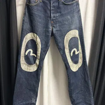 EVISU 에비수 대흑 더블니 데님 팬츠 다크 네이비