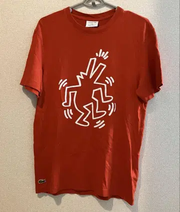 라코스테 키스 해링 콜라보 반팔 T셔츠 LACOSTE 빨간색 오렌지