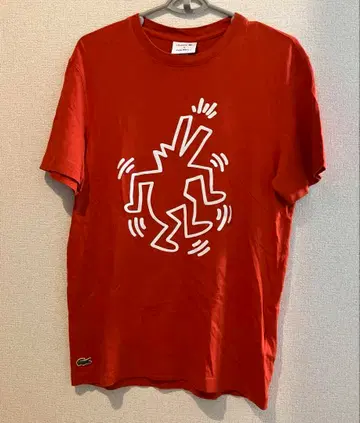라코스테 키스 해링 콜라보 반팔 T셔츠 LACOSTE 빨간색 오렌지