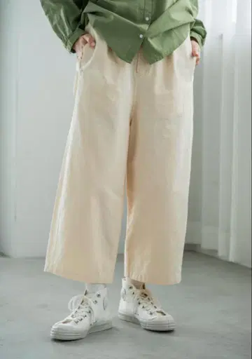 YARRA 면 100 와셔 8부 기장 팬츠 아이보리