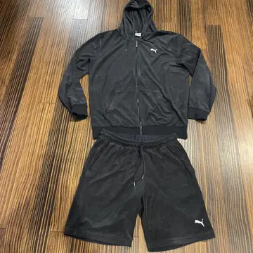 Puma 푸마 블랙 풀 집업 후드티와 숏팬츠 셋업