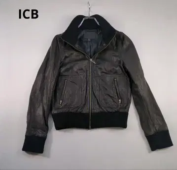 ICB 램 가죽 리브 하이넥 집업 가죽 자켓 Y2K