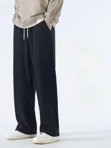 블랙 와이드 팬츠 드로우 스트링 포함